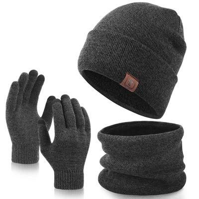 Hat Scarf Gloves Three Piece Set European and American Autumn and Winter Double Layer Plus Velvet Warm Hat Three Piece Set