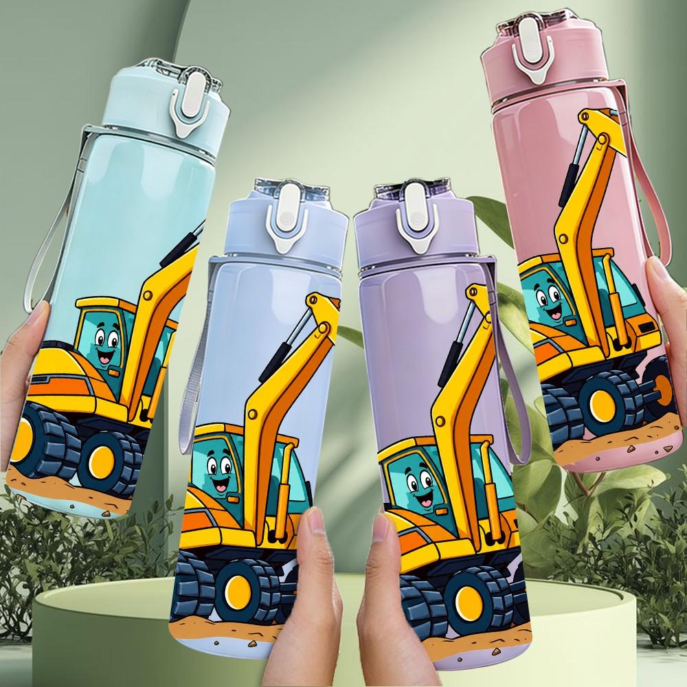 1PC Yellow Excavator Machine 750ml Color Plastic Sports Water Bottle Leakproof Flip Straw Lid Suitable for Sports Office Home Use