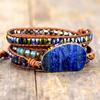 Natural Lapis Lazuli Leather Cord Woven Creative Multi-layered Bracelet, Women's Jewelry.