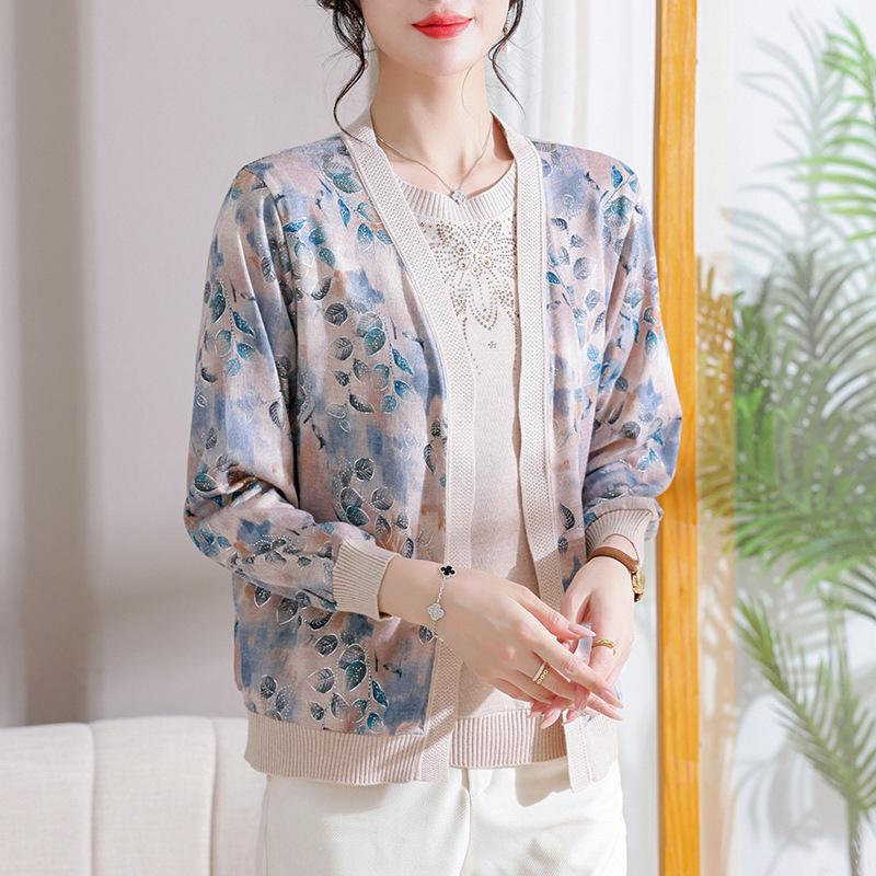 

Elegant Spring Knit Cardigan Set for Middle-Aged Women in Their 40s and 50s 3XL (120-135 jin) синий