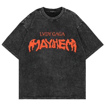 Bawełniana koszulka Lady Gaga Mayhem Album T-shirty Moda Vintage Męska/damska Koszulka Oversize Mineral Wash Topy