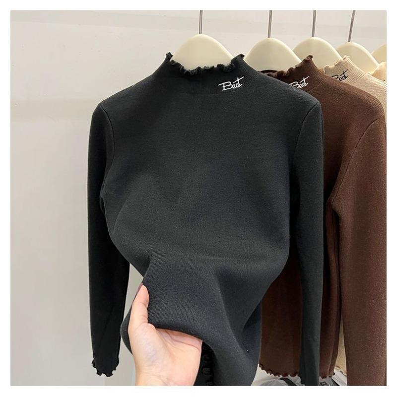 Einteiliger Samtpullover für Damen Verdickter Samt Warm Winter Vielseitiger Halbpullover Innenschichthemd