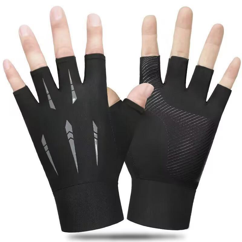 Men's Summer Cycling Fingerless Gloves: Sun Protection, Anti-Slip, Ice Silk for Riding, Driving, and Fishing.