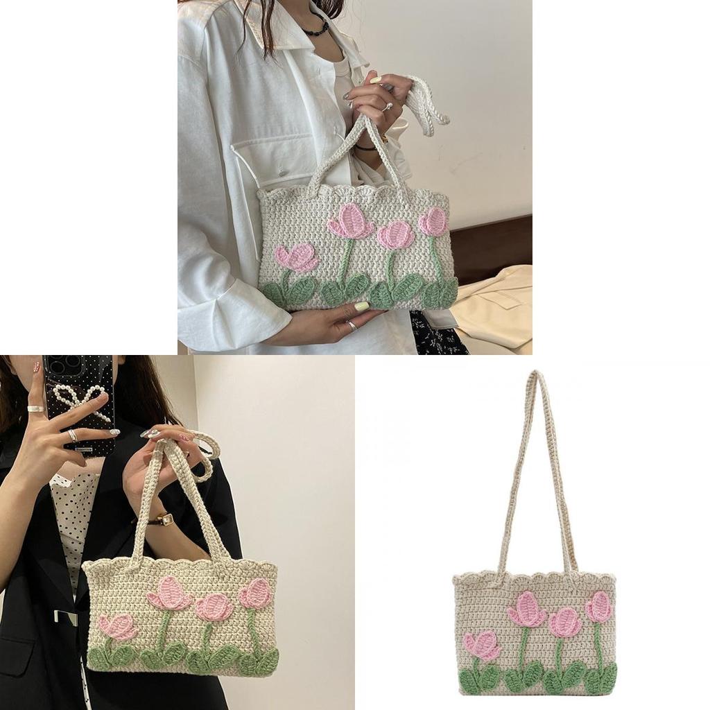 No Brand Handmade Knitted Tote Bag With Woven Pattern For Casual Daily Use