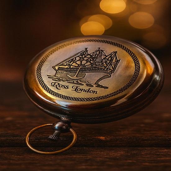 Handmade Brass Pocket Compass, Ross London Style, Nautical Gift