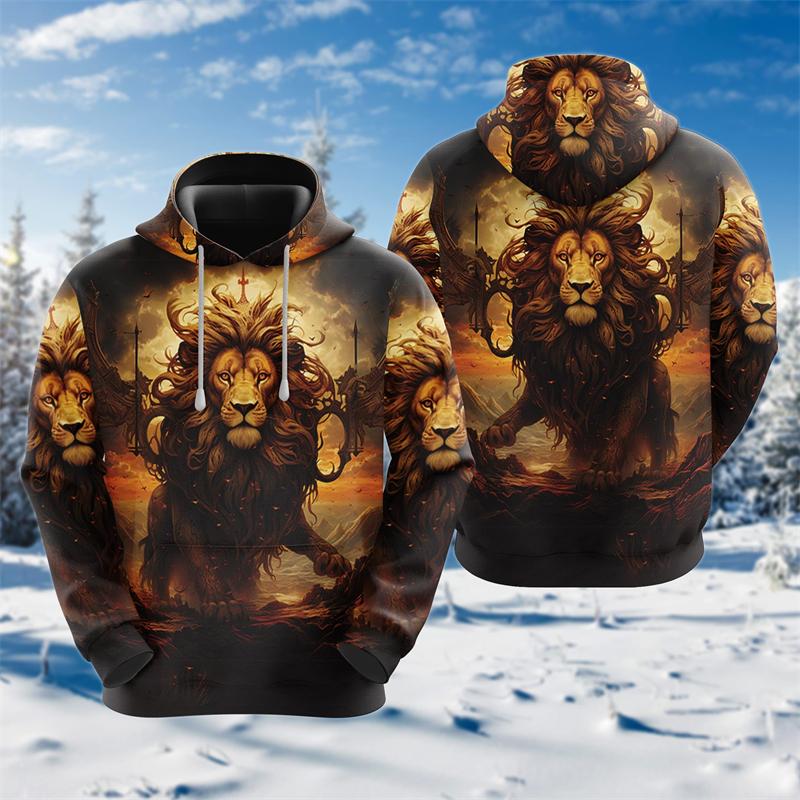 Cross Lion 3D Printed Hoodies For Men Clothing Harajuku Fashion Animal Graphic Sweatshirts Casual Boy Tracksuit Women Gift Tops