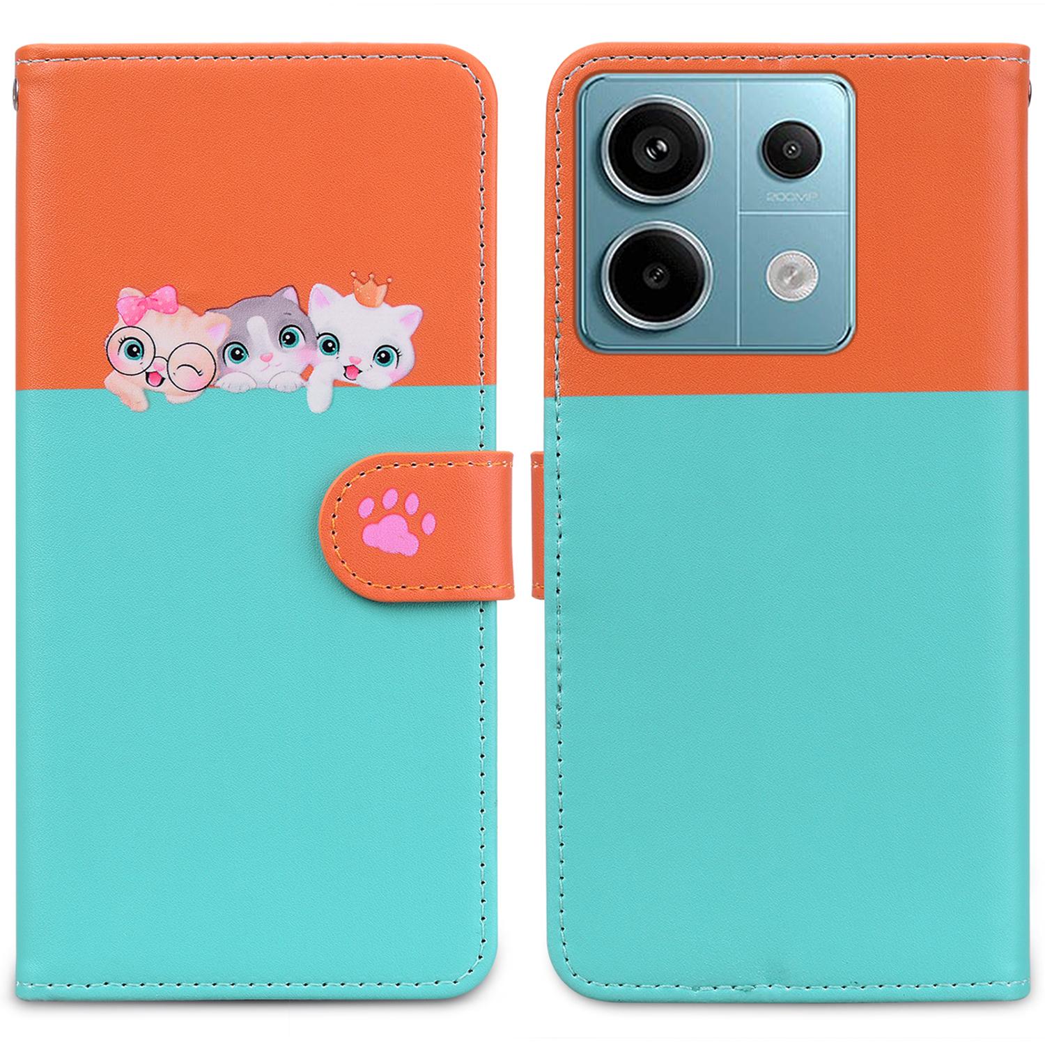 

Cartoon Pet Series for Xiaomi Redmi Note 13 Pro 4G/Poco M6 Pro 4G Case Splicing Leather Wallet Phone Cover Sky Blue