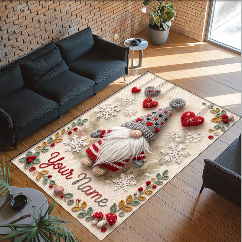 Gnome Theme Crystal Velvet Rug Personalized Custom Name Text Soft Floor Mat Home Decor