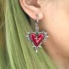 Gothic Punk Sliver Color Liquid Metal Red Thorn Heart Cross Shape Hoop Pendant Earrings for Women Halloween Party Jewelry Gifts
