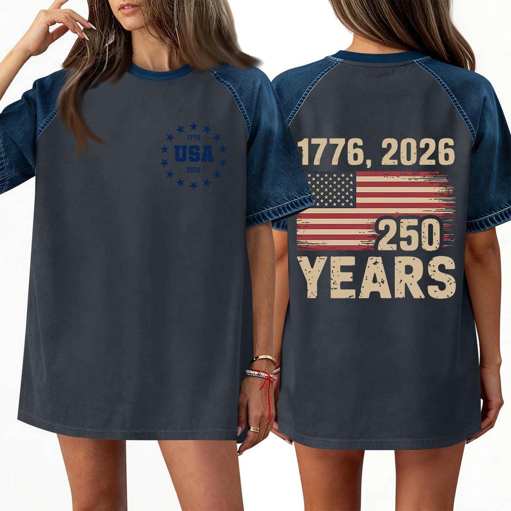 Denim Patchwork Shirts For Women Stand Collar Casual Blouse Short Sleeve Comfy Tshirt Spring Summer Fashion