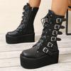 Punk Style Rivet Medium Tube Knight Boots Women's Autumn and Winter Thick-soled High-heeled Belt Buckle Large Size 43 Women's Boots