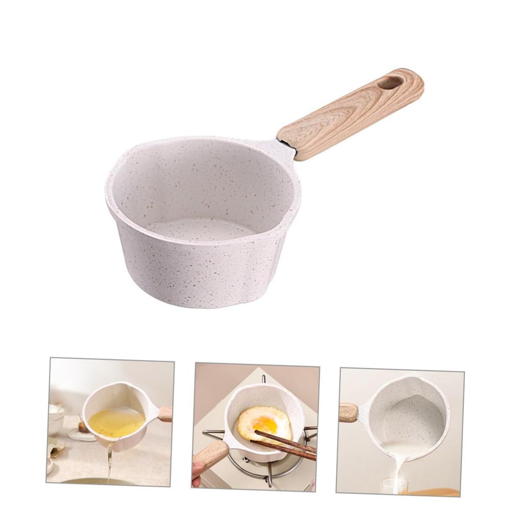 Tigaie cu sos de plită Oală antiaderentă din aluminiu cu guri de turnare Mâner din lemn pentru turnarea încălzirii uleiului Fierberea laptelui prăjirea ouălor
