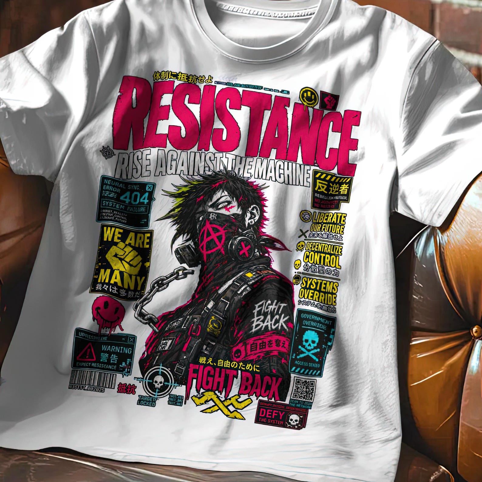Anarchy Graphic Tee with dystopian rebellion print and edgy street style subculture motif S