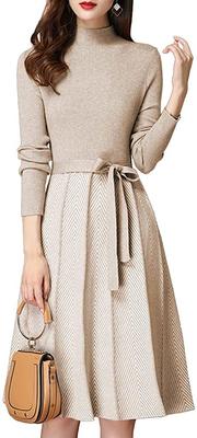 SION Knit Midi Natural Shrine Flared Waist Belt SC193 BG M Dress, Length, Pleated, Soft, Style, Winter/Spring, Visit, Semi-Formal, Leather, Belted,