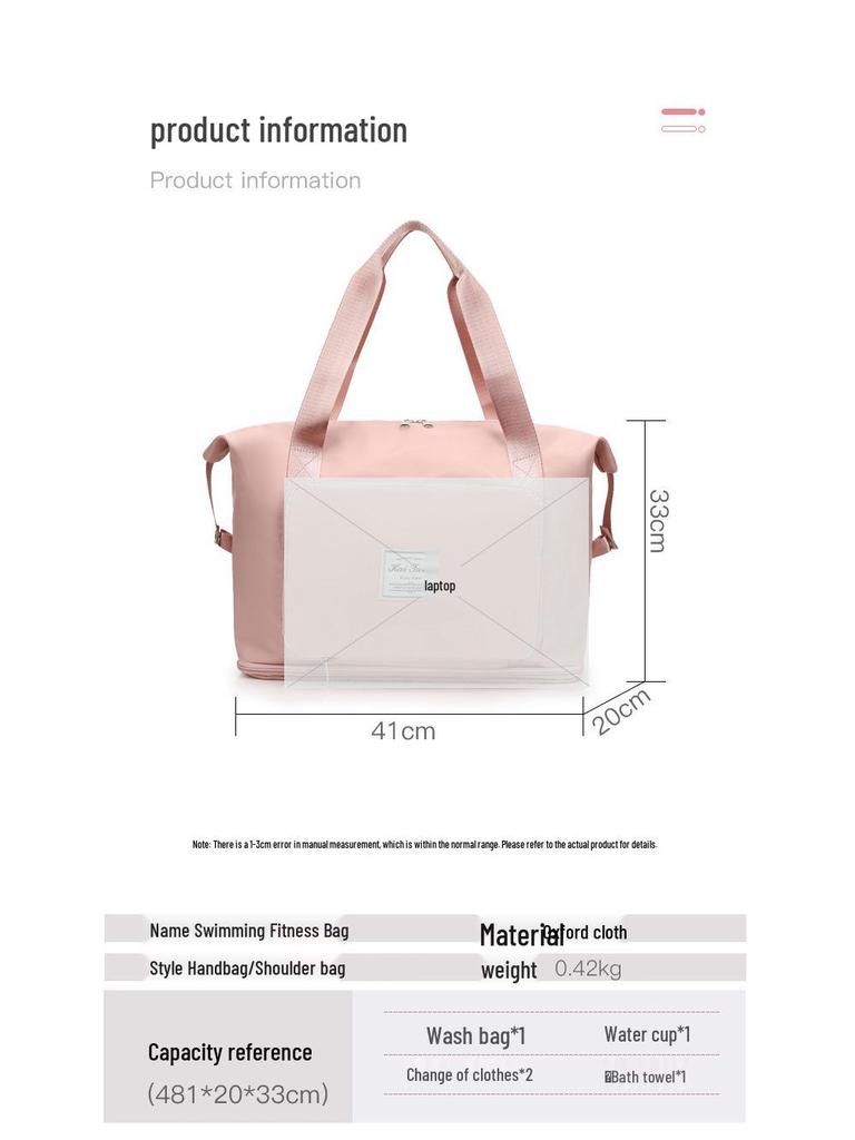 Skládací cestovní taška: Přenosná taška na jógu a fitness s oddělením na mokré a suché věci pro krátké výlety