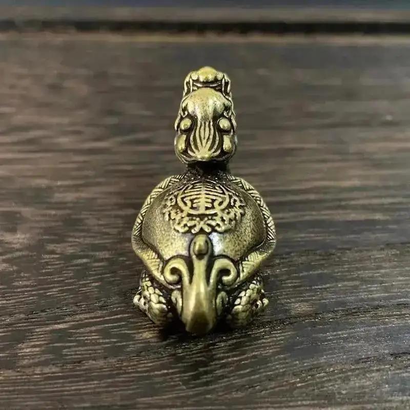 Glückliches Tier Statue Desktop Ornament Dekorationen Retro Messing Mythisches Tier Drachenkopf Schildkrötenkörper Figuren Miniaturen Schweres Kupfer