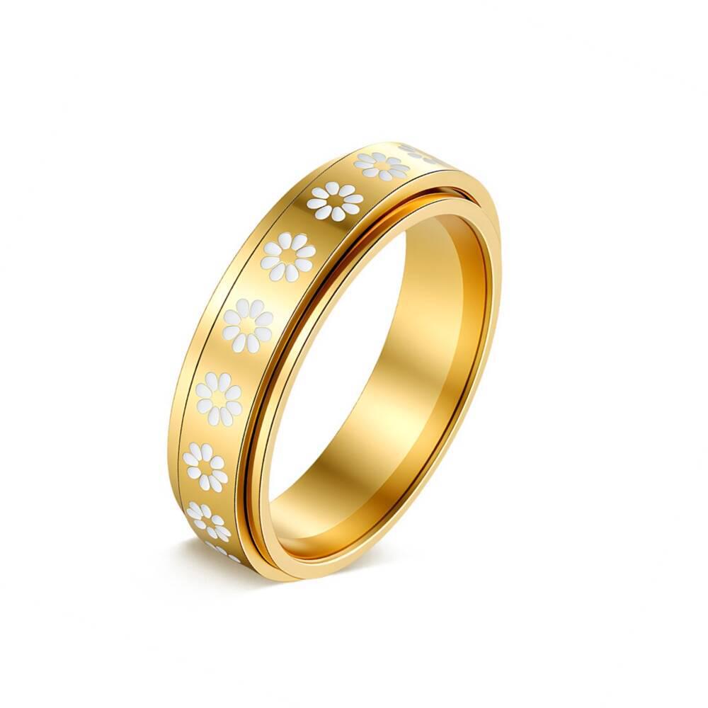 Stylish Rotatable Daisy Flower Titanium Steel Anti-Anxiety Couple Ring