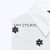 Summer New Product Women's Clothes Minimalist Flap Collar Cotton Flower Cutout Embroider Sleeveless Short Shirt 3564801