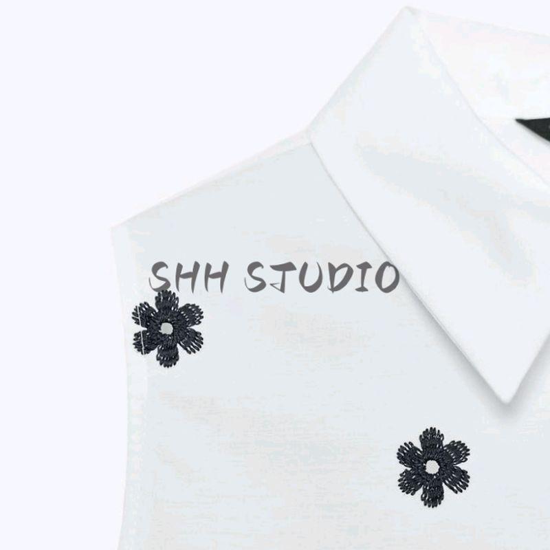 Summer New Product Women's Clothes Minimalist Flap Collar Cotton Flower Cutout Embroider Sleeveless Short Shirt 3564801