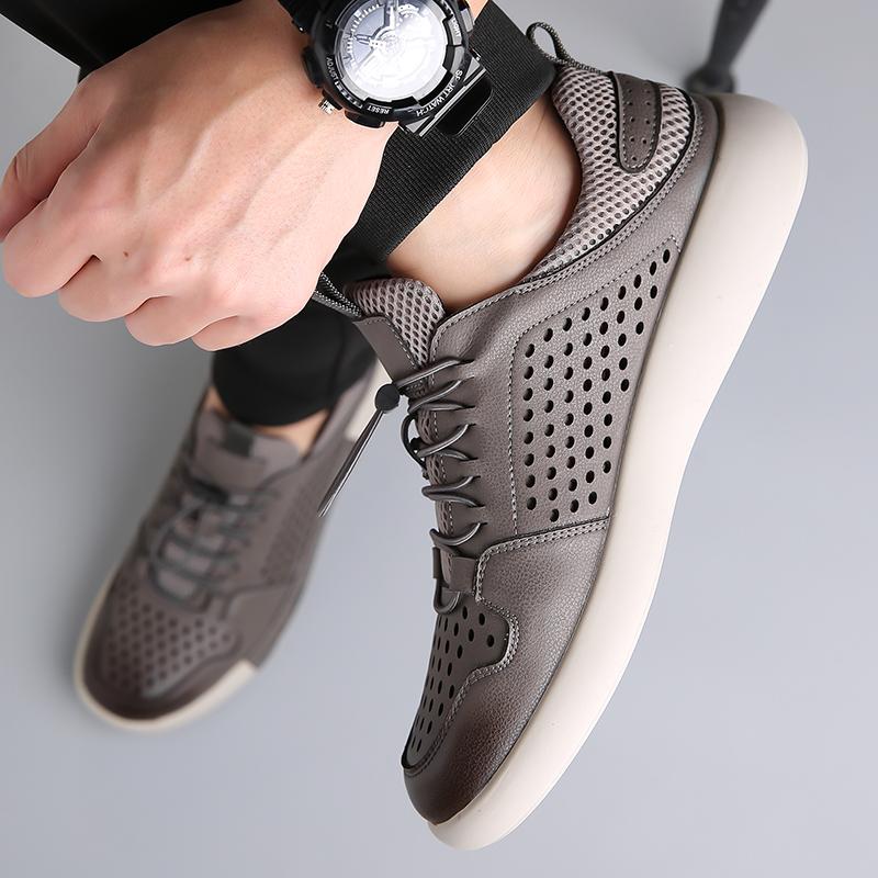 Fashion Summer Men's Hollow Breathable Leather Boots Outdoor Flat Bottomed Comfortable Sports Shoes Fashionable and Casual Oxford Shoes
