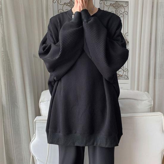 Men Shirt Solid Color Super Soft Loose-fitting Long Sleeve Breathable Decorative Polyester Autumn Spring Men Baggy Pullover Male Tops for School