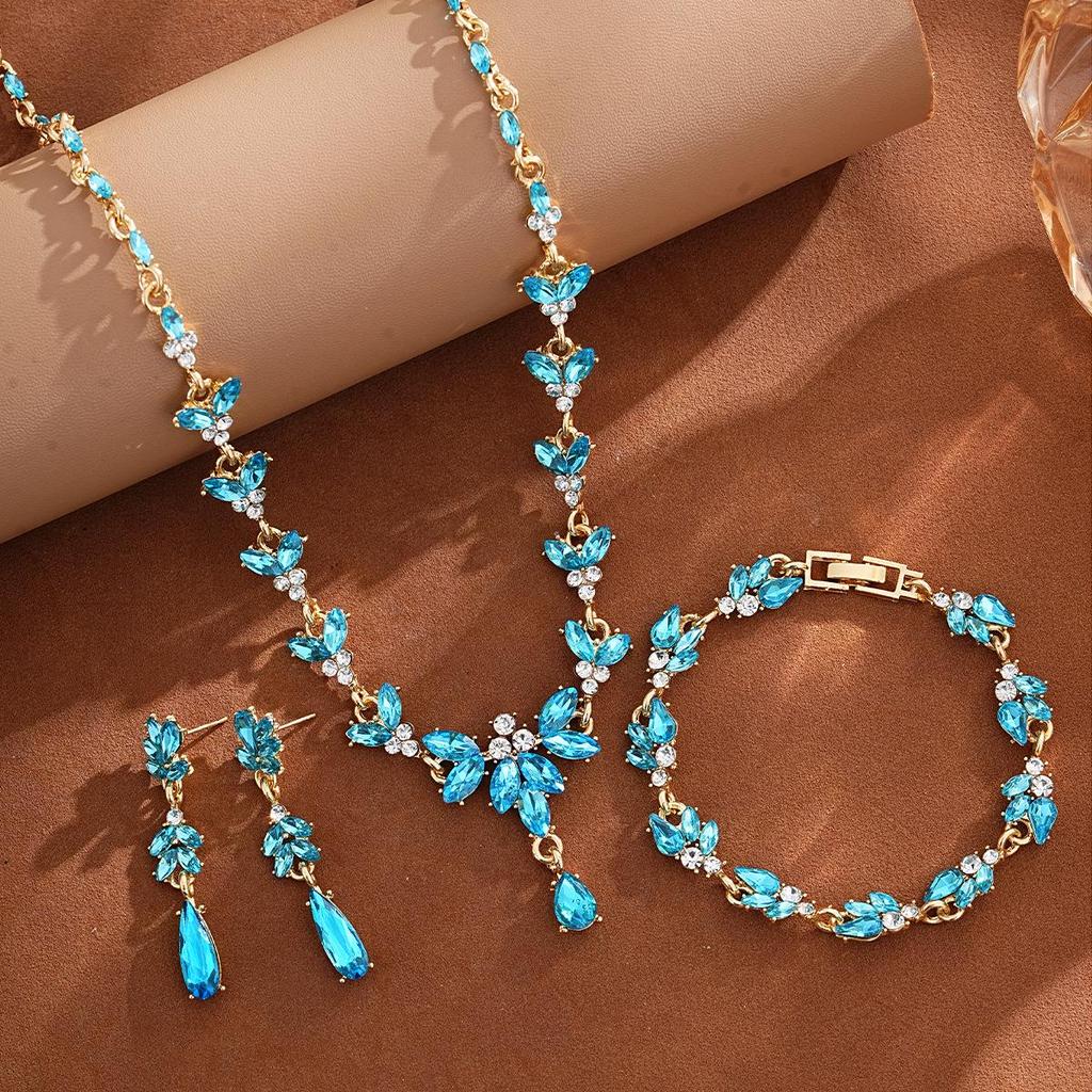 Elegant European and American Three-Piece Jewelry Set: Necklace, Earrings, Bracelet for Brides and Evening Gowns