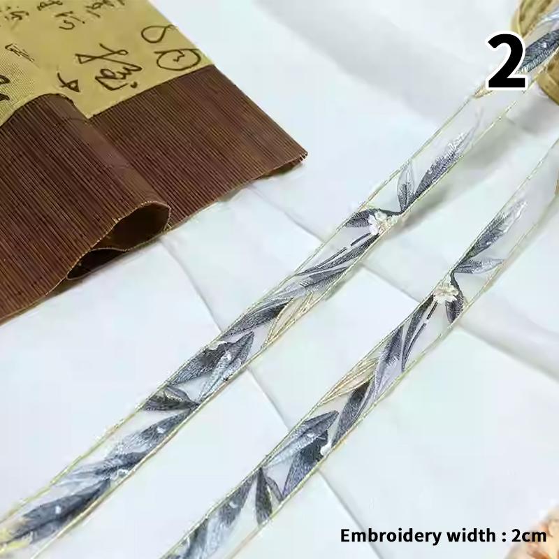 2 Stück 50cm Goldfäden Spitzenband Organza Chinesischer Antiker Stil Bambusstickerei Spitzenbesätze für DIY Hanfu Kleid Ausschnitt