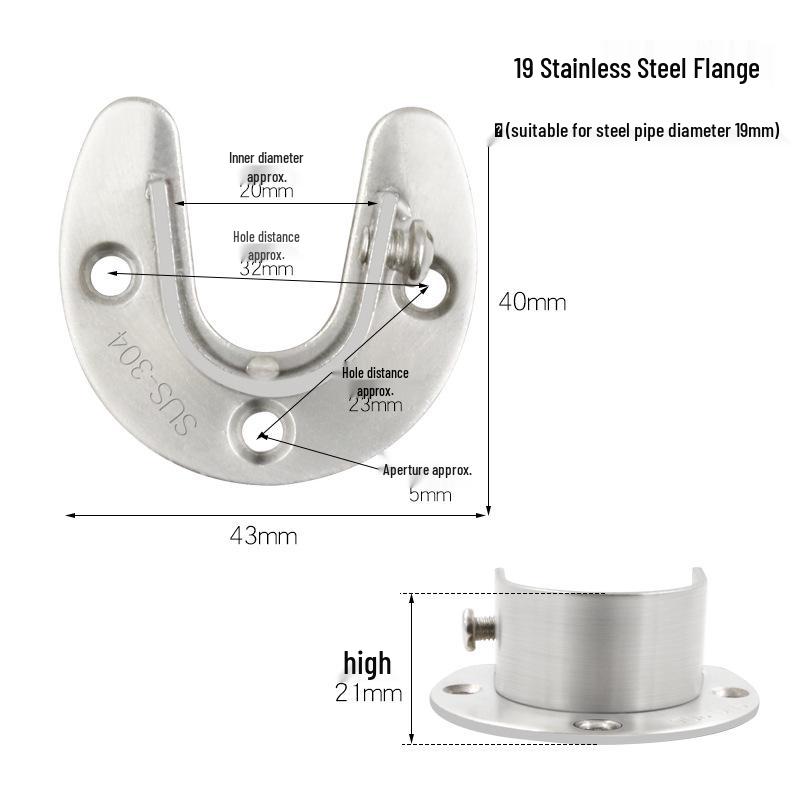 Ronggu Stainless Steel High Foot Flange Base for Clothes Rods, Towel Tubes, and Curtain Rods