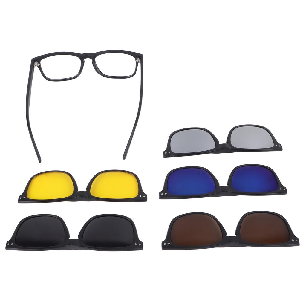 Magnetic Clip On Sunglasses UV Protection TR Rectangular Frame Stylish Clip On Night Driving Glasses 5 Clips