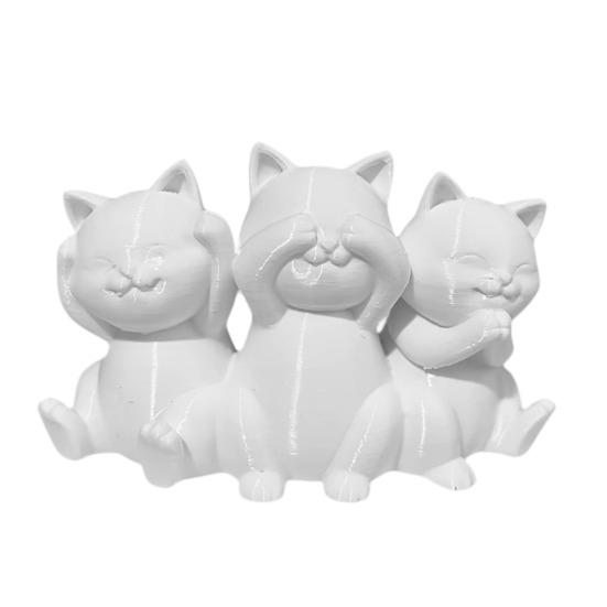 Cat Shaped Desktop Decor Three Wise Cats Figurines, 3D Printed Minimalist Statue for Desk Modern Home Decor, Ancient Wisdom Ornament Office,