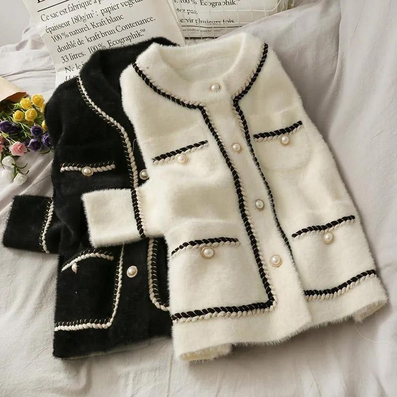 Plush Jacket Women's Fall and Winter Loose Sweater Knit Sweater Casual Large Size Thickened Jacket Tops