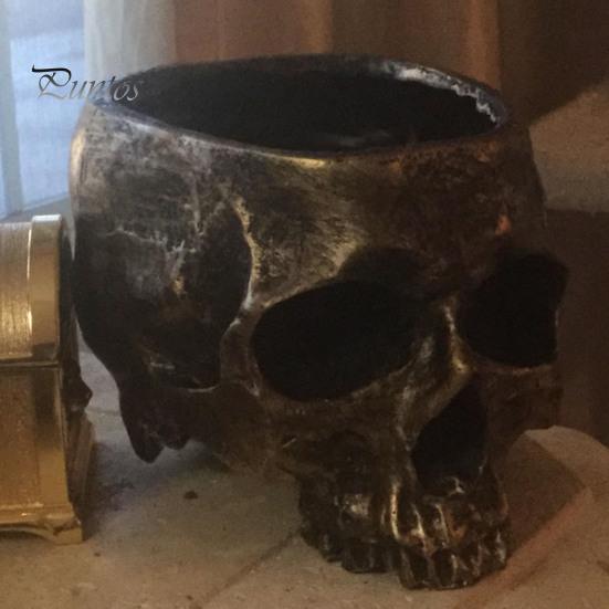Unique Gothic Gifts Skull Planter, Resin Head Flower Pot, Halloween Candy Bowl, Spooky Beauty Store Display Props Decoration for Tabletop Home