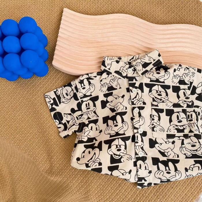 Boys Summer Thin Cartoon Print Short Sleeve Shirt Korean Casual Trendy Top 90