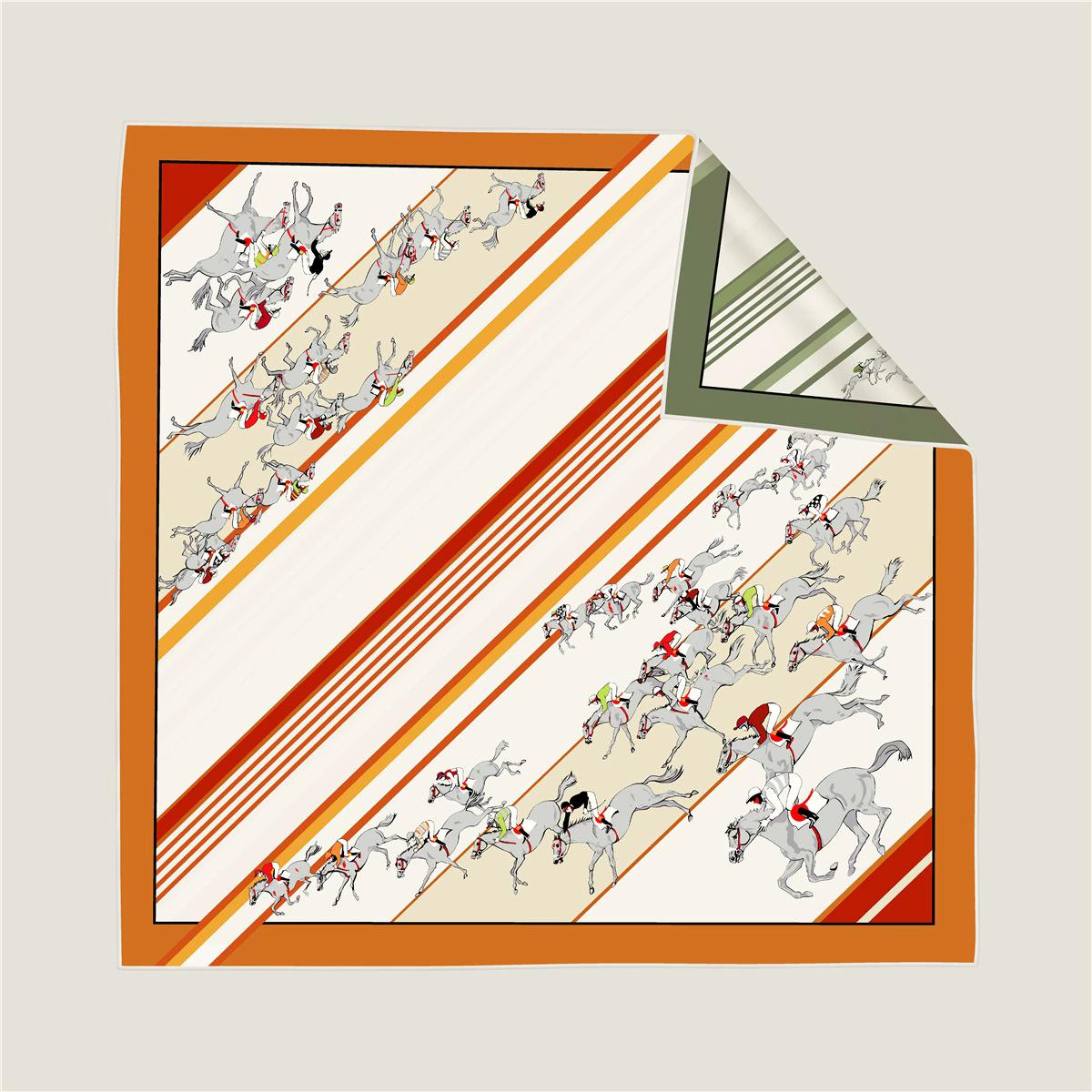 

Hand-Rolled 90cm Twill Silk Scarf for Women Double-Sided Carriage Print Square Versatile Wrap Shawl Hijab Accessory 90x90cm