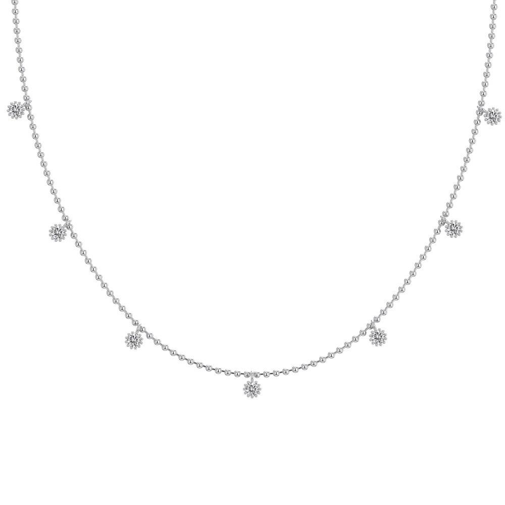 INS Style S925 Sterling Silver Necklace with Round Bead Pendant, Light Luxury Layering Design for Women Sterling Silver