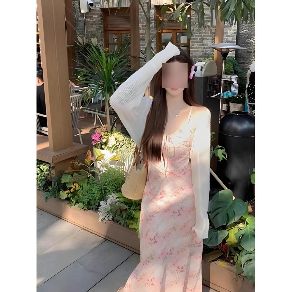 

Маленькое свежее маленькое кружевное платье-сарафан с оборками, женское летнее розовое платье с завышенной талией, длинная юбка с цветочным принтом XL- (recommended 110-60kg)