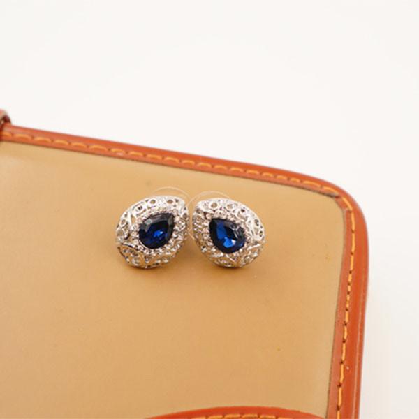 Teardrop Necklace Shaped Earrings Alloy Jewelry Set Women Fashion Gift Blue