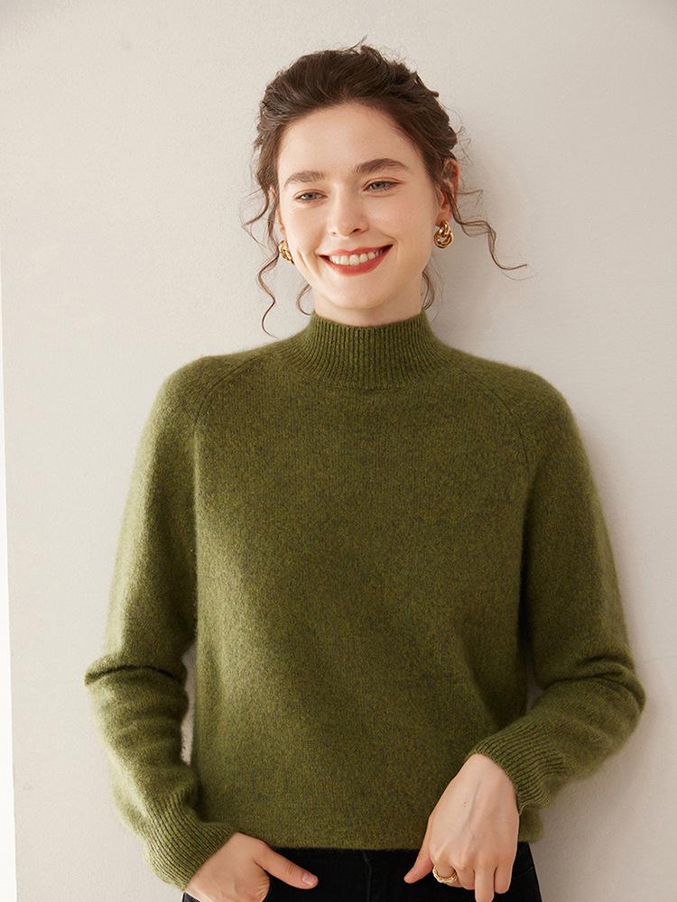 Heathered Cashmere Half-High Collar Women's Knit Base Layer - Slimming, Loose, Warm, Simple, Versatile Top