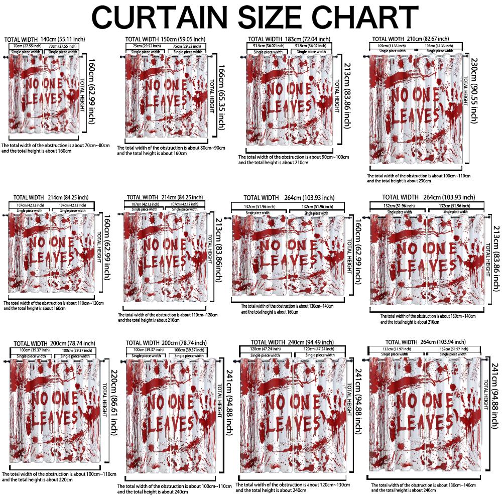 2Pcs Perforated Blackout Curtain Light Block Privacy Drape Living Bedroom Halloween Bloody No One Leaves Text Horror Window D