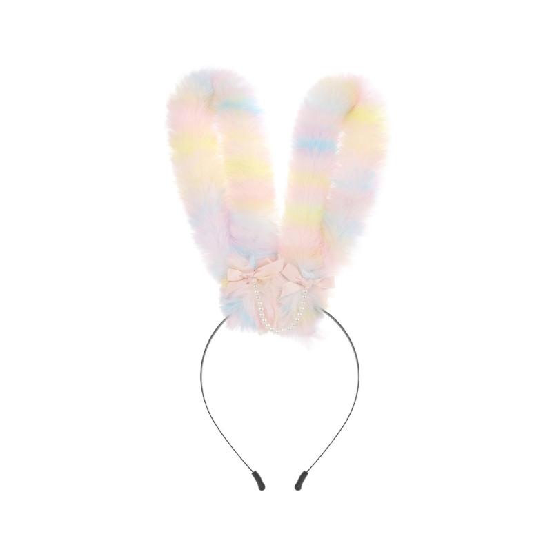 Furry Rabbits Ears Headband With Gradient Color Costume Hairbnad Fashion Hairpiece For Cosplay And Easter Parties