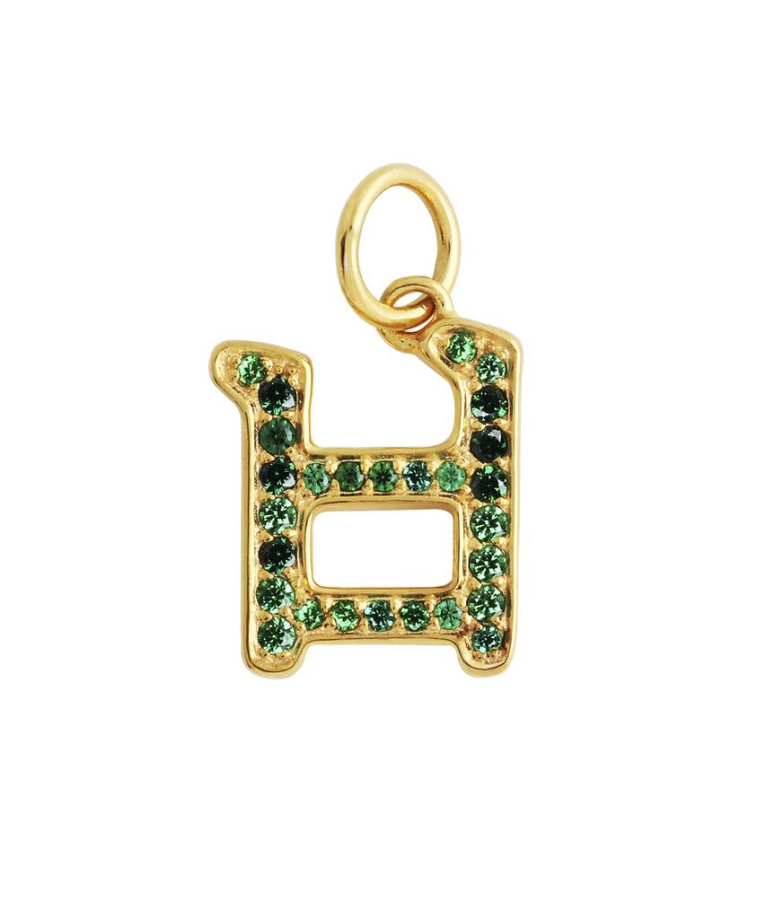 Mezmic Korean Consonant Pendant - 18K Yellow Gold Plated Green Cz