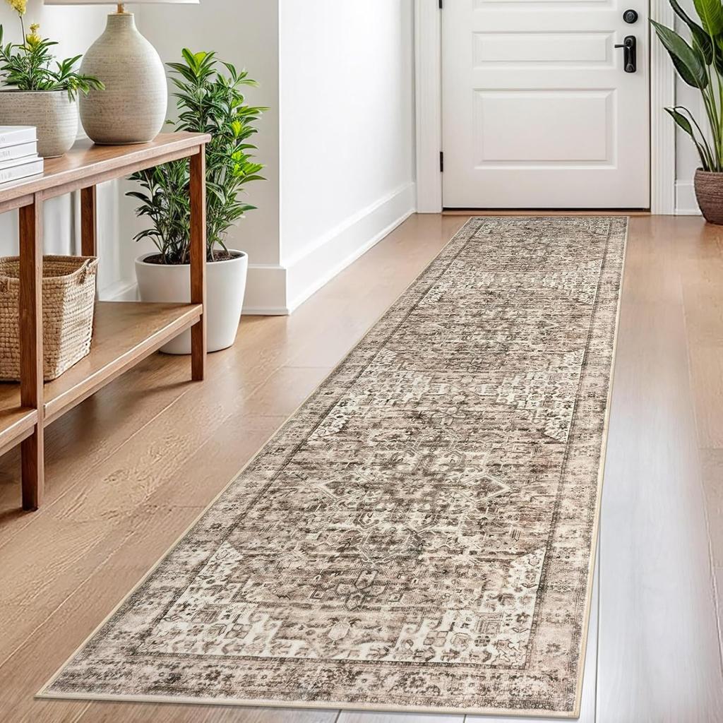Green Non-Slip Washable Kitchen Runner, Vintage Boho Runners Printed Rug with Non-Shedding, Soft Medallion Floor Carpet for