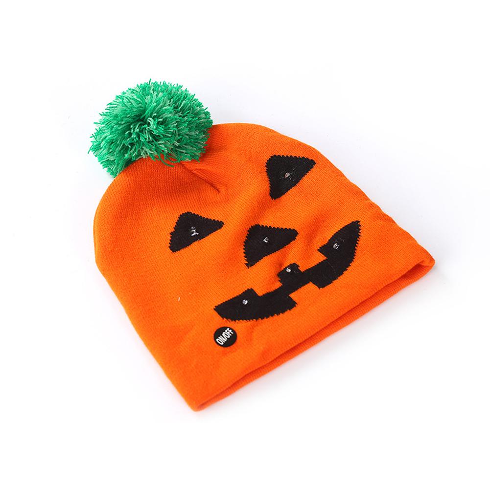 Halloween Pumpkin Ghost Knit Hat with Light Stretchable Unisex Adults Kids Children