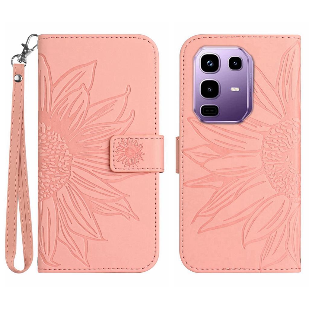 For Infinix Note 50s 5G Case Sunflower Imprint Leather Wallet Phone Cover with Wrist Strap