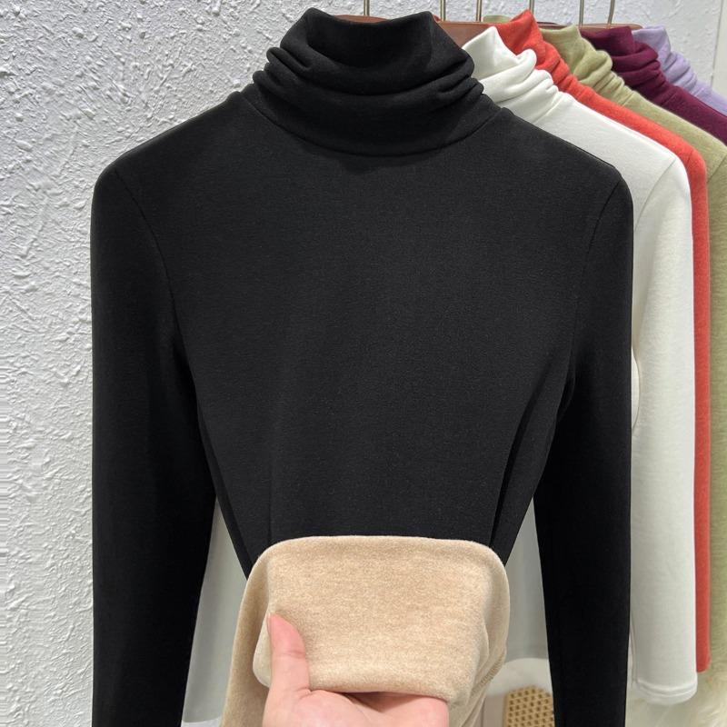 Pile Collar Bottoming Shirt Women's Autumn and Winter Turtleneck Cashmere Mulberry Silk German Velvet Piled Thickened Inner Top
