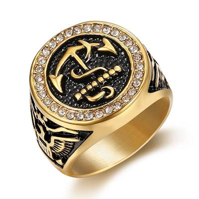 Jewelry Men's Ring Creative Anchor Diamond Retro Titanium Steel Ring Ring