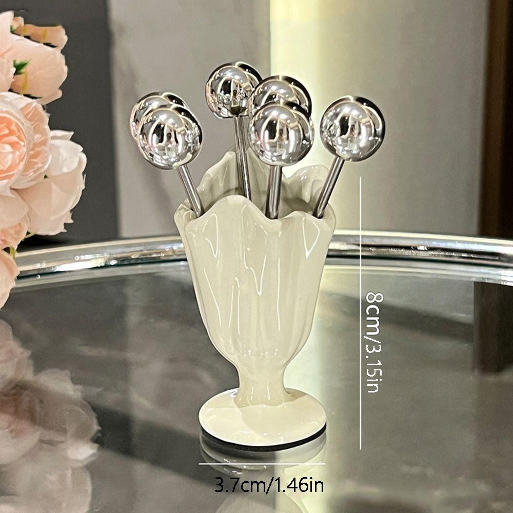 6Pcs Light Luxury Fruit Forks Set Stainless Steel Fruit Picks Storage Jar Set  For Tasting Salad