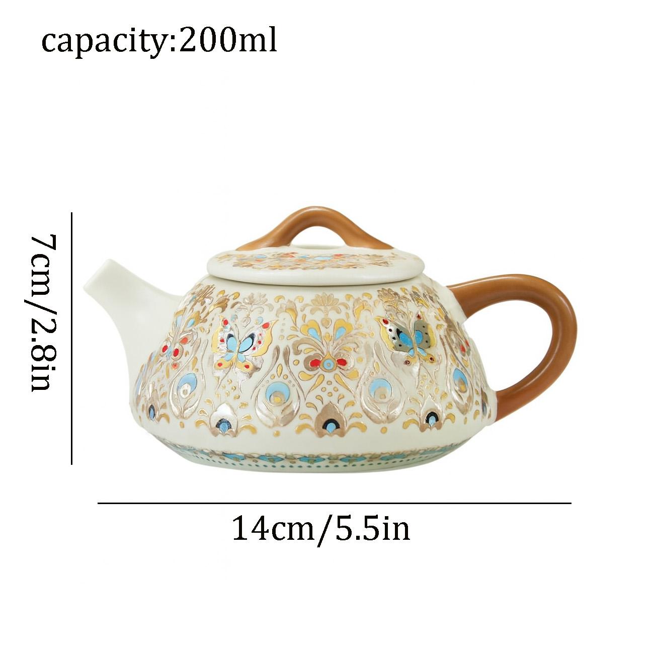 

Hand-Painted Ceramic Teapot 220ml – Vintage Chinese Kung Fu Tea Pot, Porcelain Teaware for Home Brewing, Retro Floral Desin