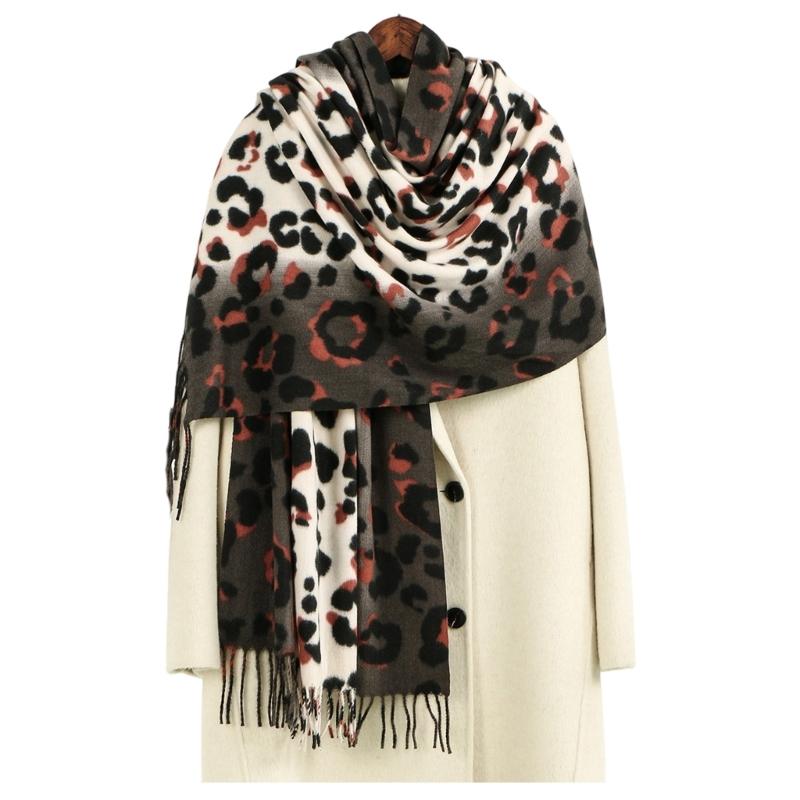 Leopard Print Fringe Cashmere Scarf Shawl For Women Soft Warm Winter Fashion Accessory Lightweight Warm Wrap