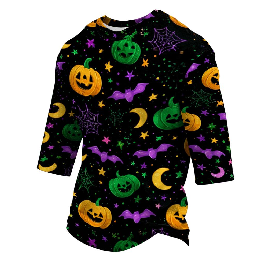 Men's Casual Halloween Printed Crew Neck T Shirt Three Quarter Sleeve Top Suitable for Seasonal Wear and Everyday Use